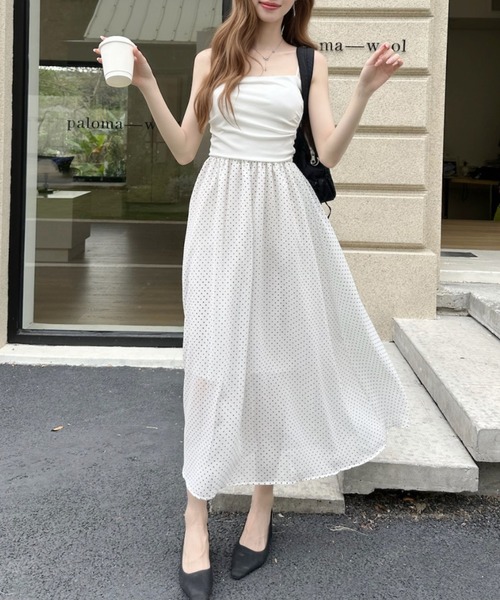 Ada. ワンピース アソート展開 無地/ドット カップ付き サイドギャザー