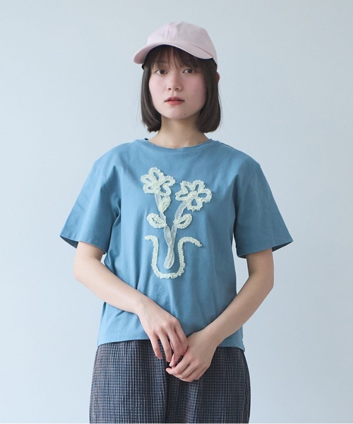 bulle de savon（ビュルデサボン） tシャツ 花びんのテープ刺繍 T 