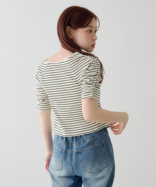tシャツ ギャザーテレコ半袖カーディガン レディースの画像