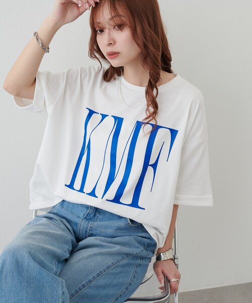 BoTT Tシャツ ホワイト ブルーロゴ　半袖　2ytee Discoat（ディスコート） tシャツ 半袖 「WEB限定」ショート丈ロゴ半袖