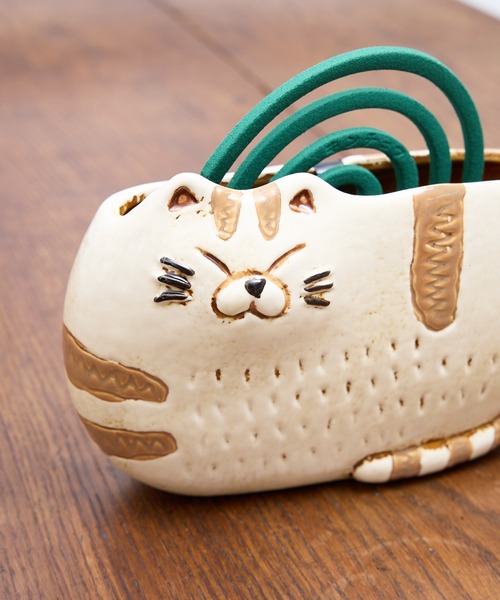 美術品・アンティーク・コレクション 猫型 縄文模様蚊取り線香入れ 2