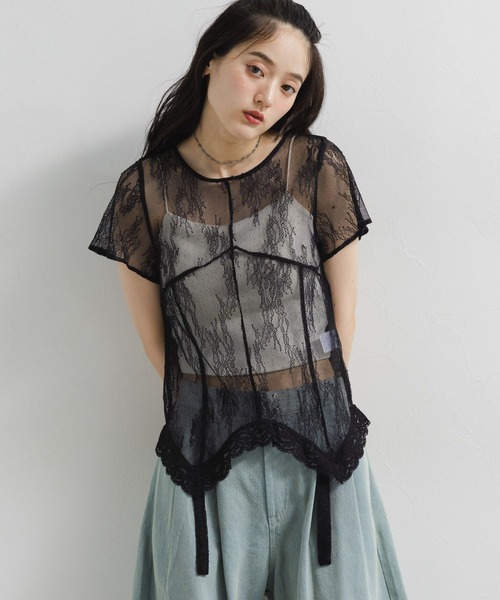 RAGEBLUE（レイジブルー） tシャツ 半袖 ガーターレースT レディース