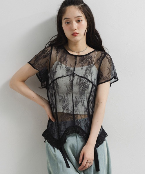 RAGEBLUE（レイジブルー） tシャツ 半袖 ガーターレースT レディース