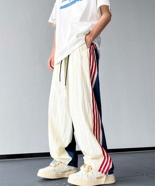  トラックパンツ ワイド WYZ ワイドパンツ パンツ マルチカラーサイドライントラックワイド