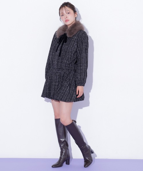ほぼ未使用【ジルスチュアートシュー】（24）ロングブーツ リボン フリル 黒 JILL by JILL STUART（ジルバイジルスチュアート） ロング ブーツ