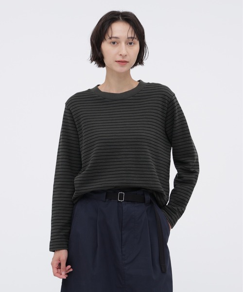 MHL.（エムエイチエル） tシャツ TEXTURED COTTON STRIPE レディース
