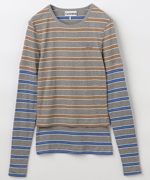 ★ラスト値下げ★GANNI ストライプ　リブTシャツ GANNI（ガニー） tシャツ Soft Cotton Rib Long Sleeve Double Stripe