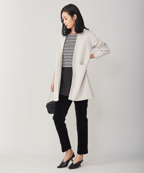 ジャケット ノーカラージャケット 【洗える】 シンセティックヤーンスムース ロングニットジャケット 洗える シンセティックヤーンスムース