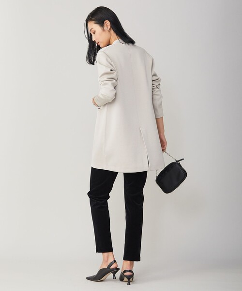 ジャケット ノーカラージャケット 【洗える】 シンセティックヤーンスムース ロングニットジャケット 洗える シンセティックヤーンスムース