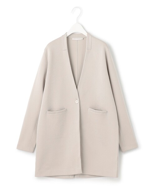 ジャケット ノーカラージャケット 【洗える】 シンセティックヤーンスムース ロングニットジャケット 洗える シンセティックヤーンスムース