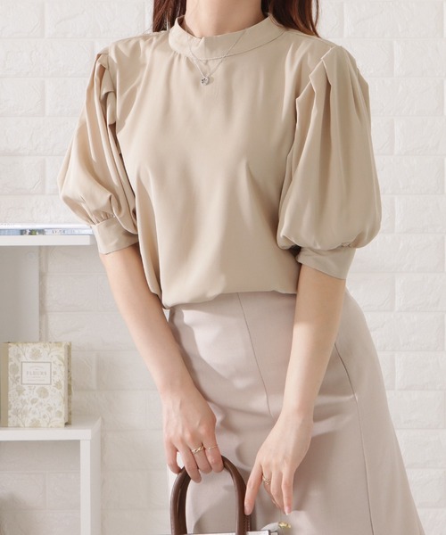 Lace Ladies ブラウス シャツ プチハイネックバルーンスリーブ