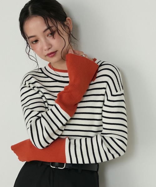 forksy. ニット セーター 「forksy.」「吸湿発熱」袖口配色スリット