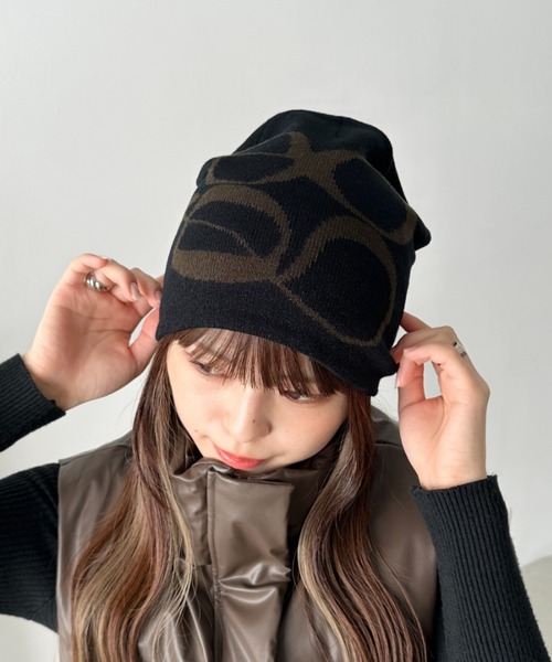 CLEA ニット帽 ニットキャップ モチーフジャガードビーニー