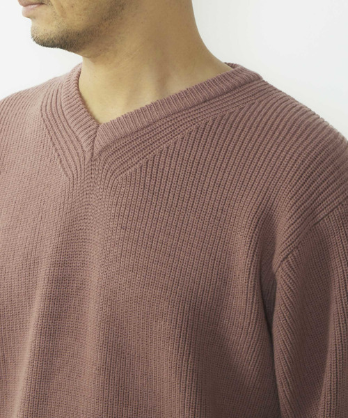 MEN'S MELROSE セーター ニット 洗える ストレッチ畦Vネックセーター