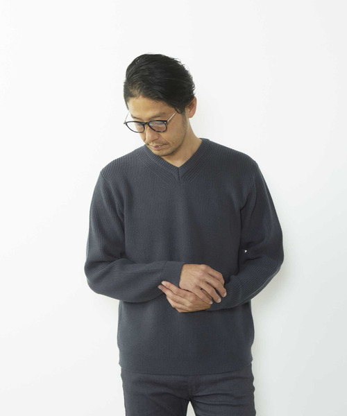 MEN'S MELROSE セーター ニット 洗える ストレッチ畦Vネックセーター