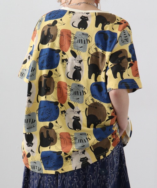 tシャツ EMAGO ゆるネコ総柄Tシャツ レディース Emago tシャツ EMAGO ゆるネコ総柄Tシャツ レディース