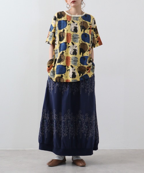 Emago tシャツ EMAGO ゆるネコ総柄Tシャツ レディース