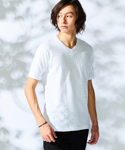 HIDEAWAYS NICOLE（ハイダウェイ ニコル） tシャツ 幾何学柄Vネック