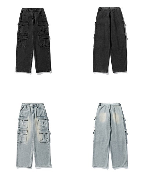 メンズ ハイストリート ウォッシュマルチポケット パンツ Ressaca ジーンズ マルチポケット ウォッシュ加工ワイドデニム