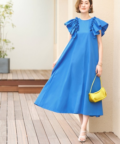 未使用 ノフル 定価19800円リネン100％ 洗える ロングワンピース フリル RUIRUE BOUTIQUE（ルイルエブティック） ワンピース 洗えるショルダー