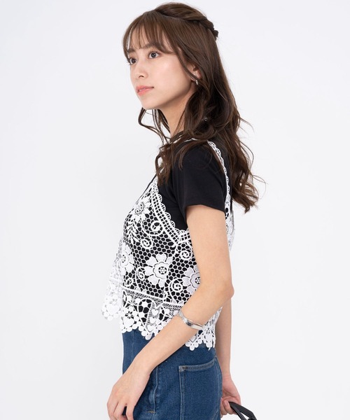 半袖 レディース ランジェリー Tシャツ 重ね着用 人気商品 Karlas tシャツ レイヤード 重ね着 半袖 Tシャツ レース ベスト