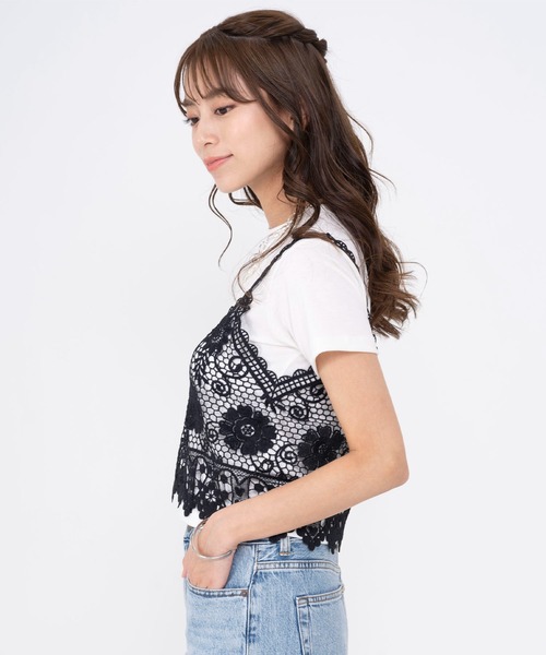 Karlas tシャツ レイヤード 重ね着 半袖 Tシャツ レース ベスト