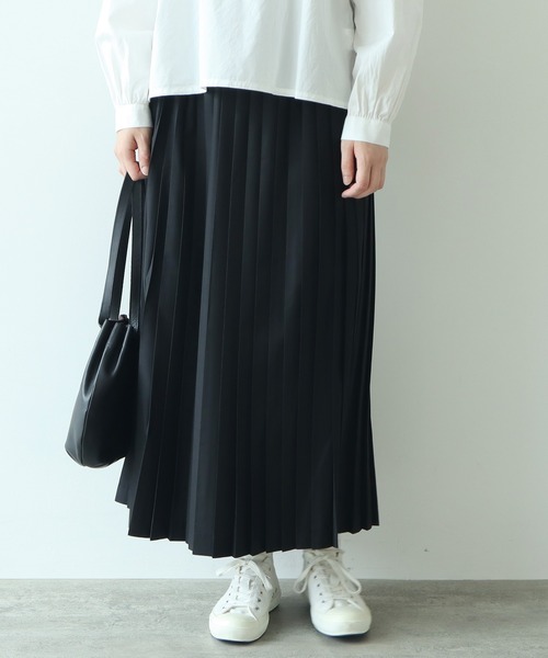 bulle de savon T/R 太プリーツ スカート 黒 ロングスカート bulle de savon スカート T/R ロングプリーツスカート
