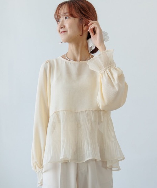 flower ブラウス シャツ クラシックプリーツブラウス レディース
