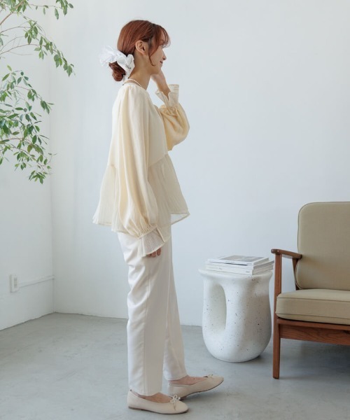 flower ブラウス シャツ クラシックプリーツブラウス レディース