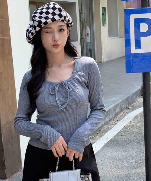 tシャツ フロントシャーリングTシャツ レディース セール】胸シャーリング ロゴTシャツ（Tシャツ/カットソー