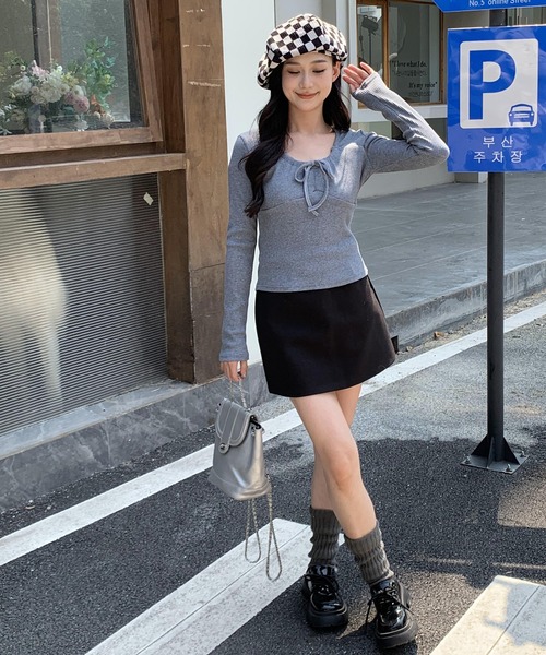 ARCADE tシャツ 春服 フロントシャーリング リボン スクエア