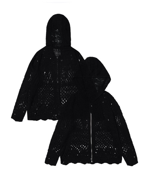 パーカー 「HOOK」for　girls　無地透かし編みニットジップパーカー レディース パーカー 「HOOK」for girls 無地透かし編みニットジップ