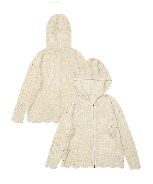 パーカー 「HOOK」for　girls　無地透かし編みニットジップパーカー レディース パーカー 「HOOK」for girls 無地透かし編みニットジップ