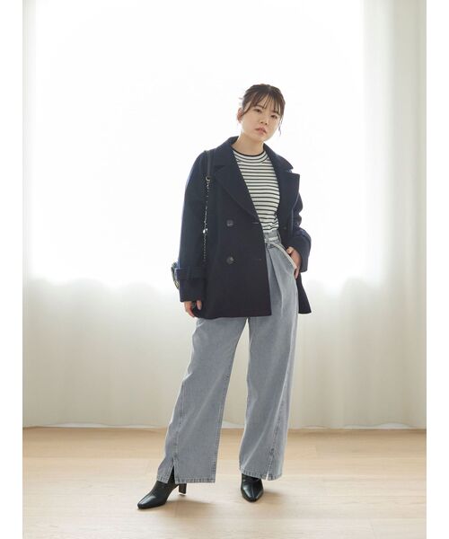 ニット セーター スリットゴールドボタンリブニット「低身長