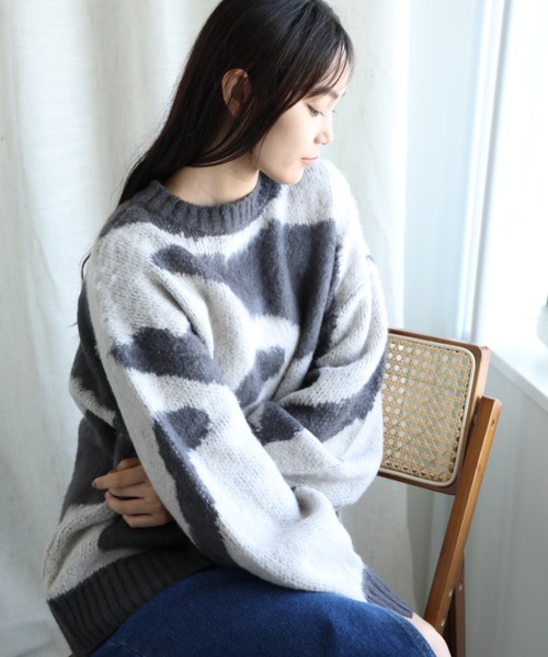 ゆったりアクリルモヘア起毛セーター aimoha ニット セーター ゆったりアクリルモヘア起毛セーター