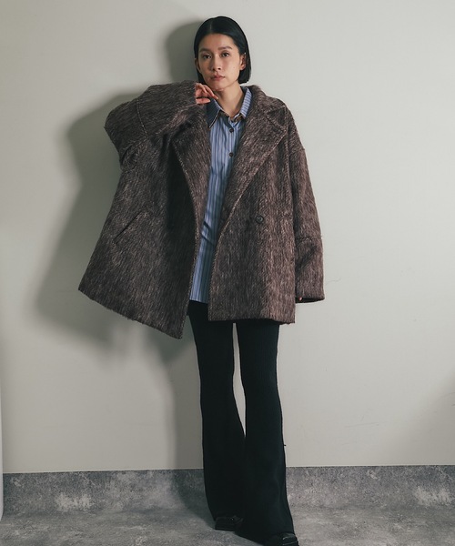 ピーコート pコート シャギーダブルコート レディース メンズ