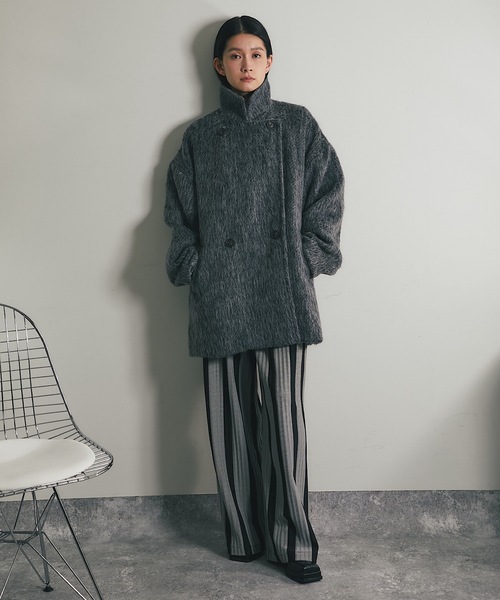 ピーコート pコート シャギーダブルコート レディース メンズ