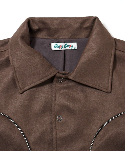 美品soupy soupy 短丈ジャケットブラウンM ステッチschott Soupy ブルゾン アウター faux suede western stitch short