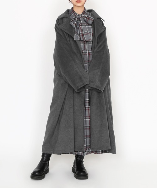 新品未使用 83,600円 ロングダブルコート グレー フリーサイズ PUNYUS（プニュズ） コート アウター オーバーダブルロングコート