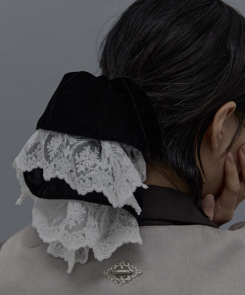 tanakadaisuke ベロアレースシュシュ velour lace chou chou Black × White – tanakadaisuke