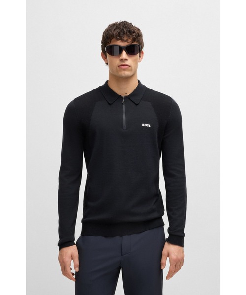 新品タグ付き✨BOSS ジッププラケット シルケットコットン ポロセーター L BOSS（HUGO BOSS） ポロシャツ コットンブレンド ポロセーター