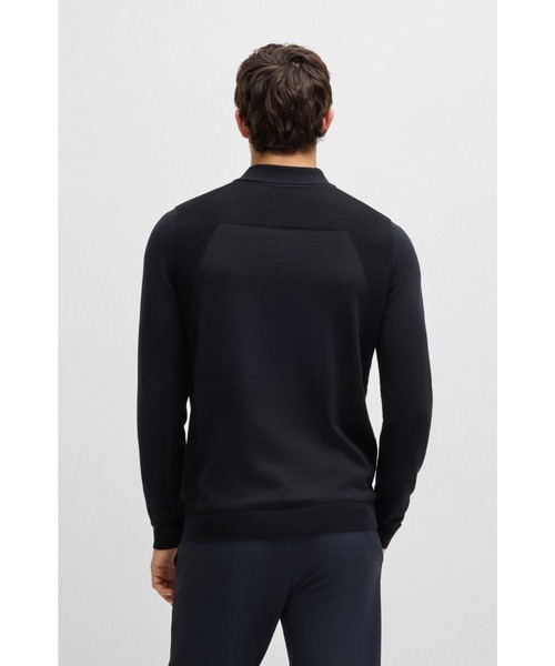 新品タグ付き✨BOSS ジッププラケット シルケットコットン ポロセーター L BOSS（HUGO BOSS） ポロシャツ コットンブレンド ポロセーター