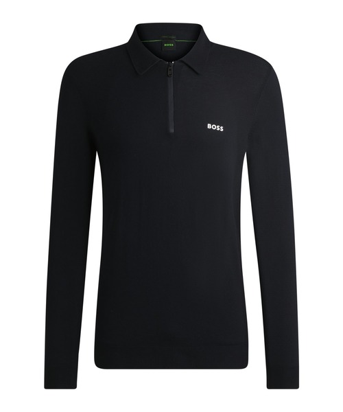 新品タグ付き✨BOSS ジッププラケット シルケットコットン ポロセーター L BOSS（HUGO BOSS） ポロシャツ コットンブレンド ポロセーター