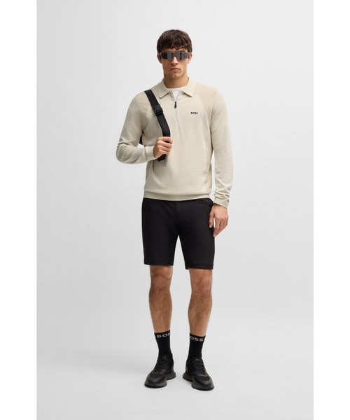 新品タグ付き✨BOSS ジッププラケット シルケットコットン ポロセーター L BOSS（HUGO BOSS） ポロシャツ コットンブレンド ポロセーター