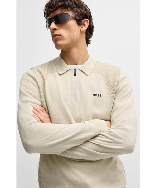 新品タグ付き✨BOSS ジッププラケット シルケットコットン ポロセーター L BOSS（HUGO BOSS） ポロシャツ コットンブレンド ポロセーター