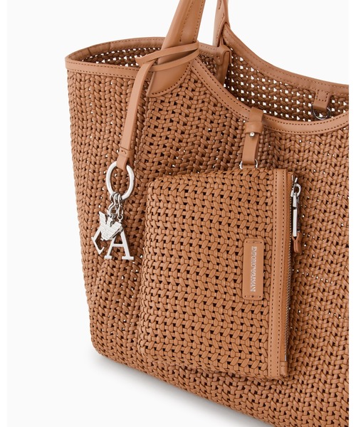 EMPORIO ARMANI☆ロゴ チャーム バスケット織り トートバッグ♪ EMPORIO ARMANI トートバッグ 「エンポリオ アルマーニ