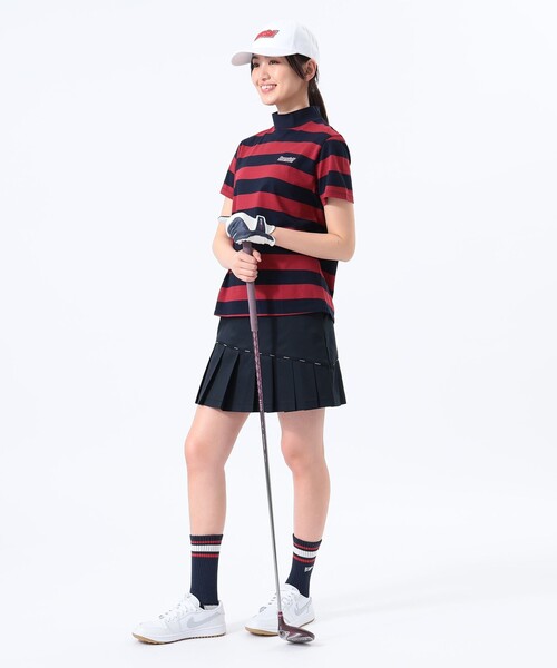 tシャツ 「吸水速乾」「WOMEN」ORANGE LABEL / 鹿の子 ボーダー モックネックシャツ レディース BEAMS GOLF（ビームス ゴルフ）〈WOMEN〉ORANGE LABEL / 鹿の子