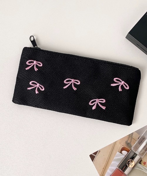ポーチ リボン刺繍スリムペンケース レディース : ZOZOTOWN Yahoo!店