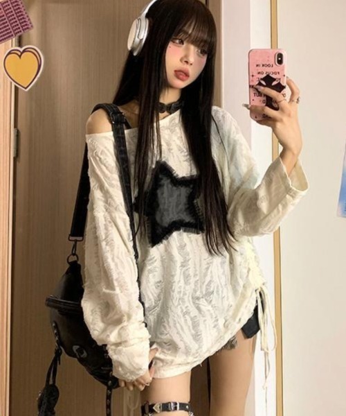 DEVICE（デバイス） tシャツ ダメージ スター ルーズ トップス