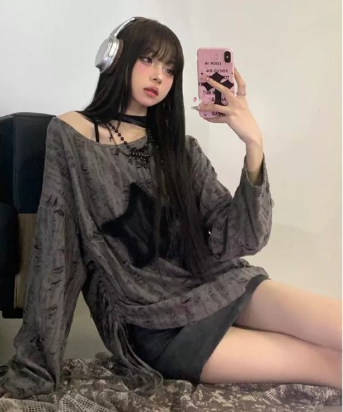 DEVICE（デバイス） tシャツ ダメージ スター ルーズ トップス